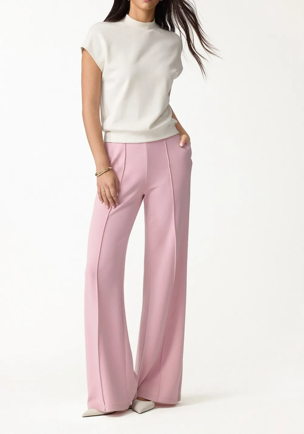 Modal Spacer Knit Mock Neck Cap Sleeve Banded Hem Top