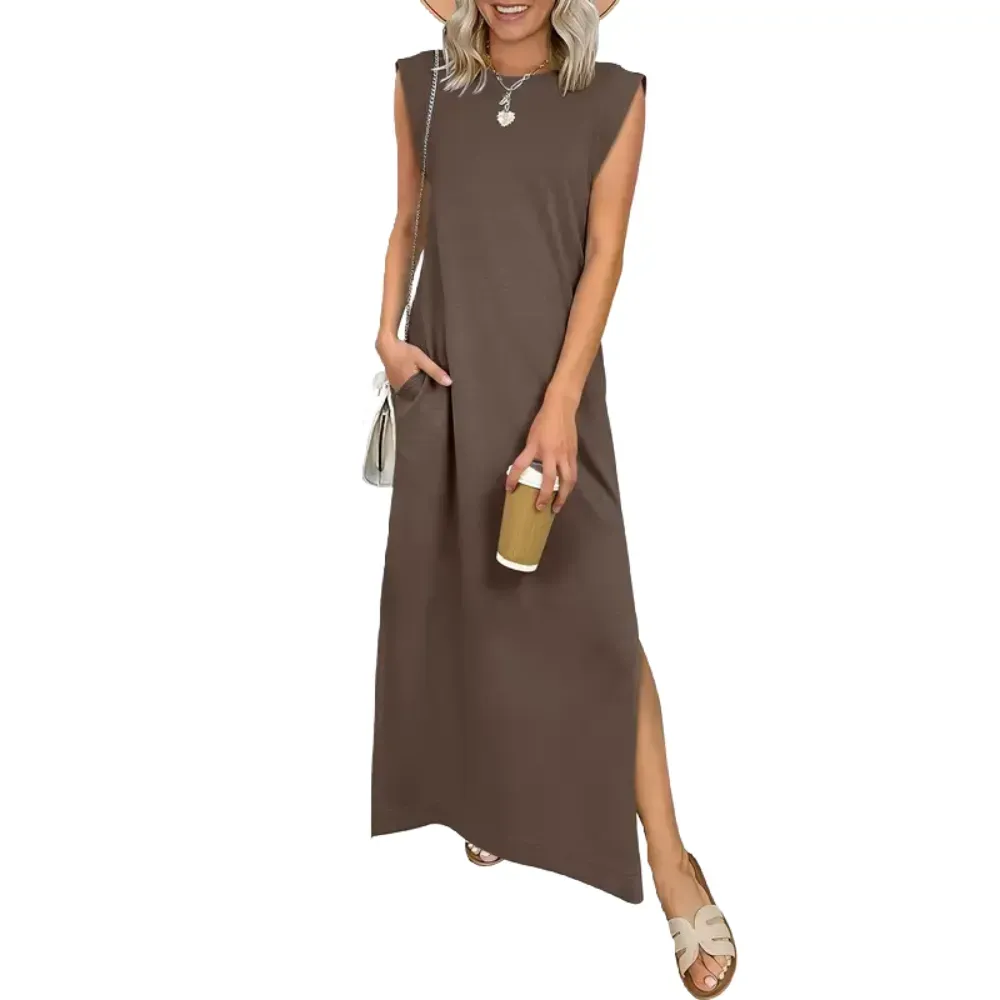 Women Summer Casual Sleeveless Maxi Dress 2026 Crewneck Loose