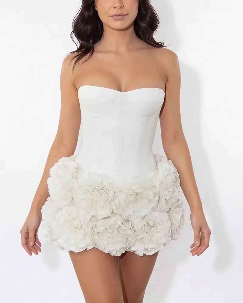 Boned Bustier and Dimensional Floral Mini Skirt Set