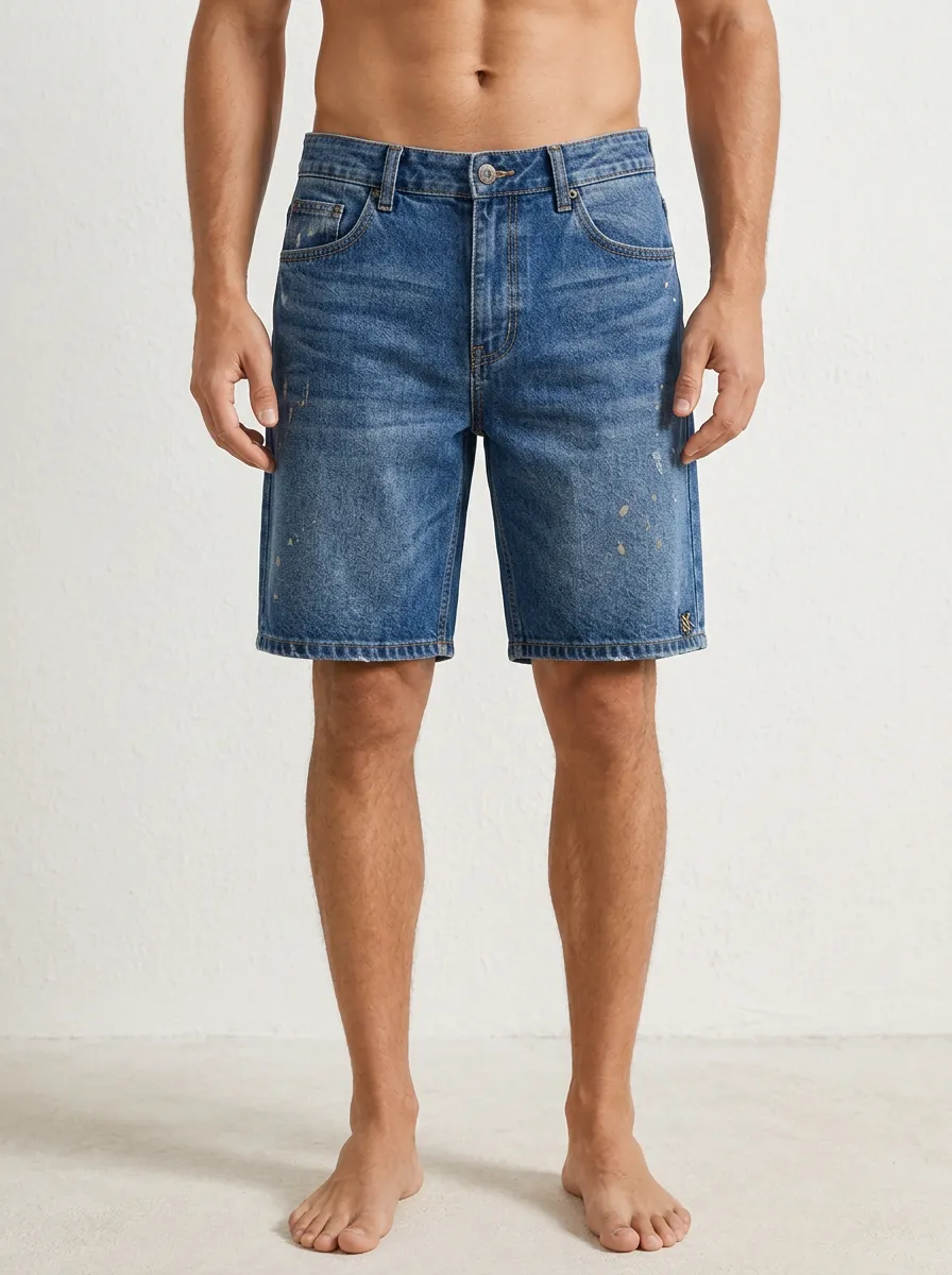 Men's Weekend Denim Casual Streetwear Paint Splatter Printed Denim Shorts