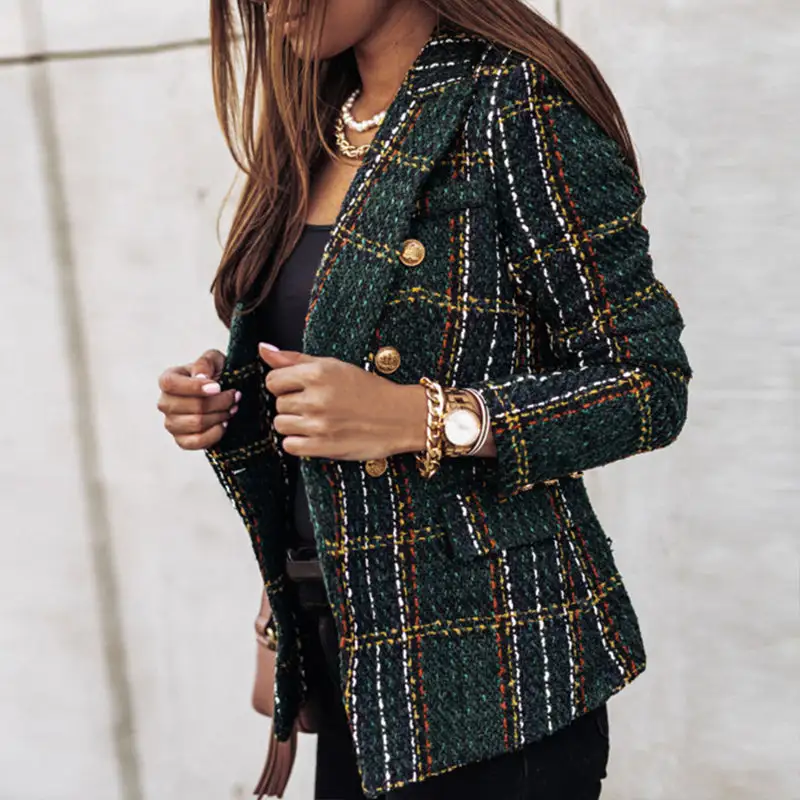 Checked Double-Breasted Women's Blazer