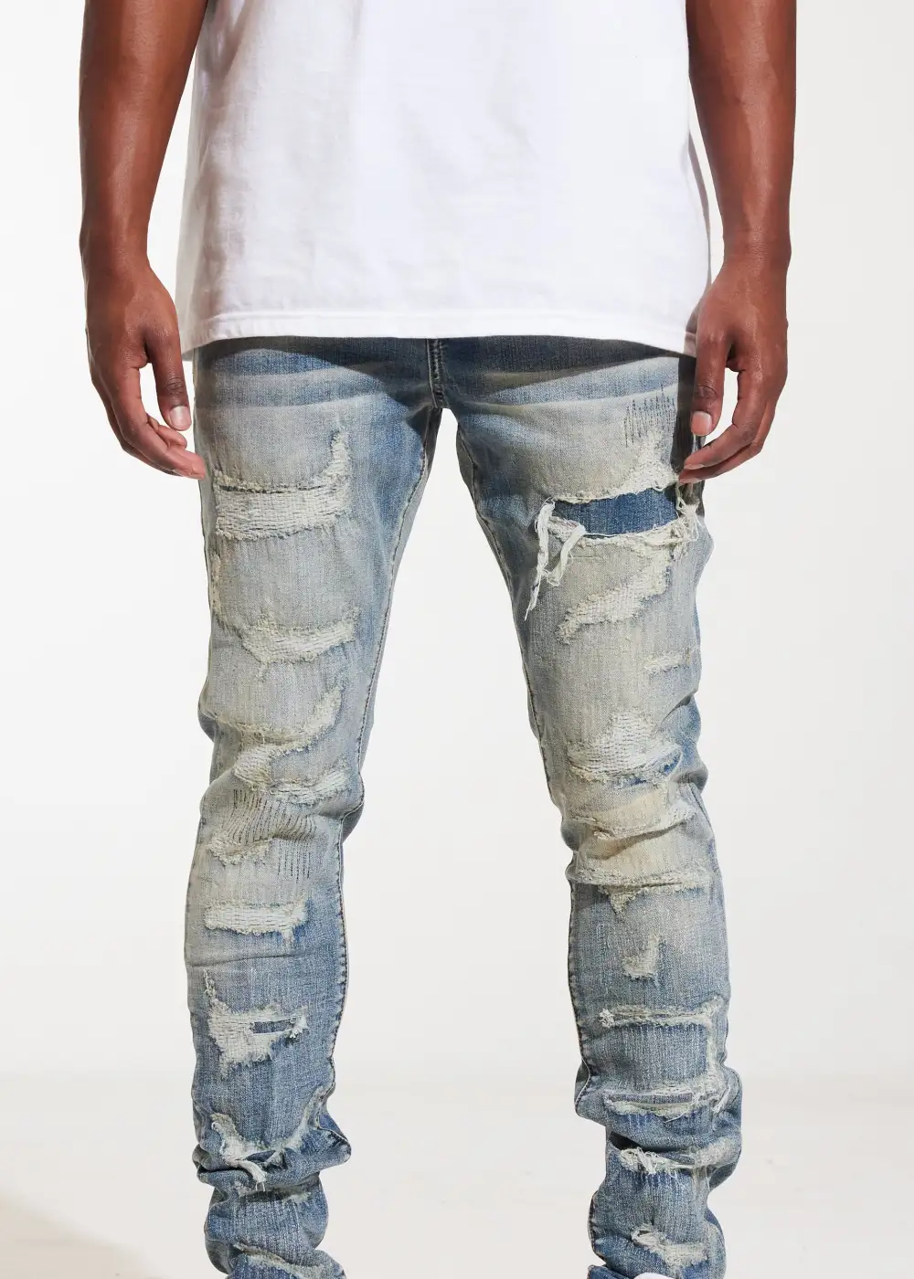 Patchwork Distressed Skinny Jeans