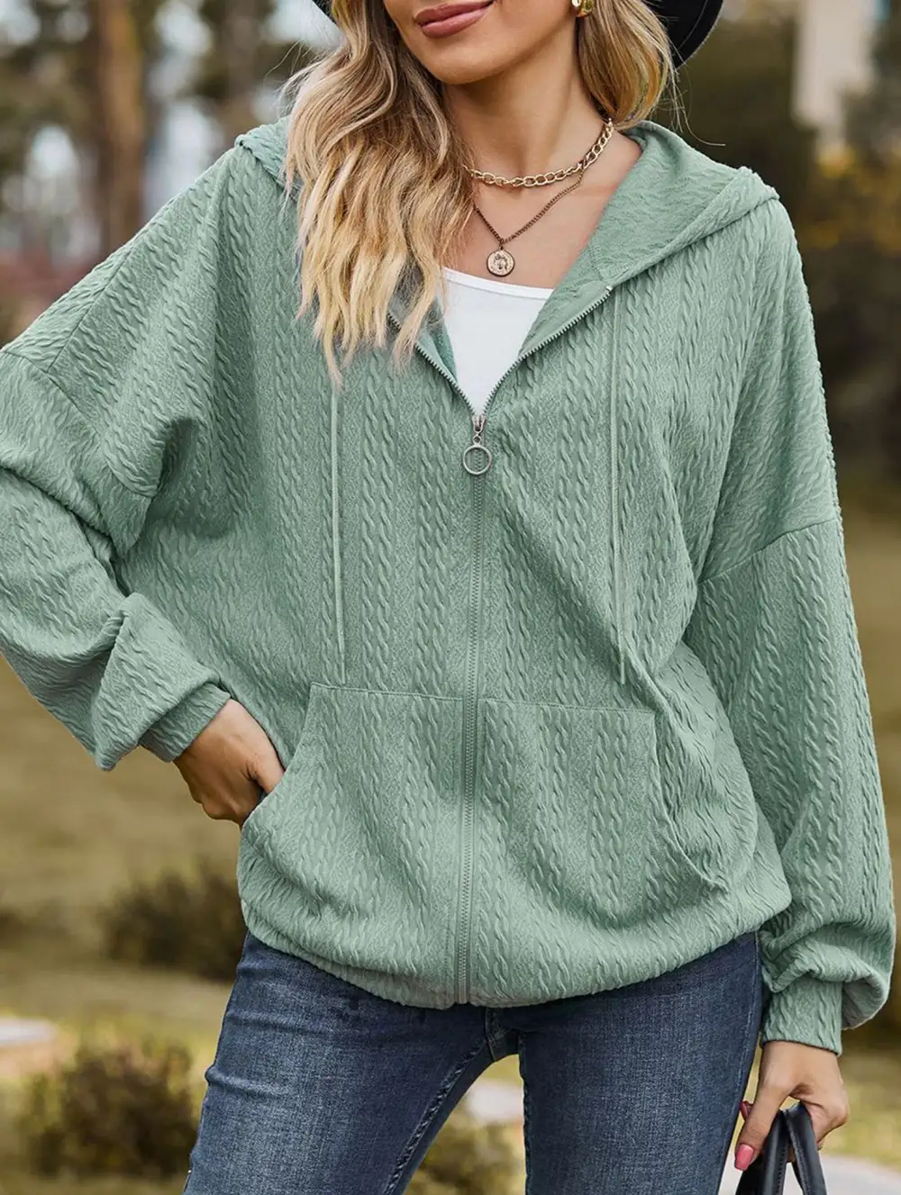 Pocket Long-Sleeved Loose Hooded Sweatshirt