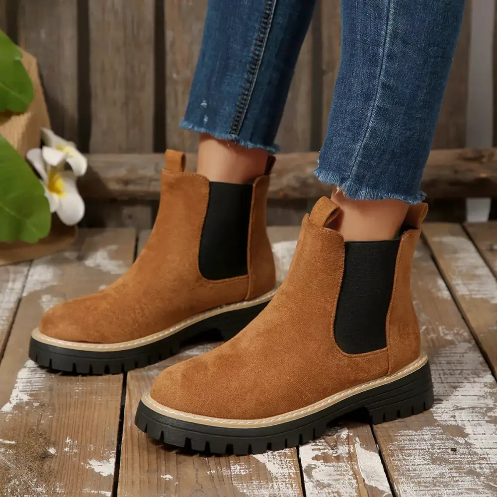 Layered Round Toe Block Heels Boots