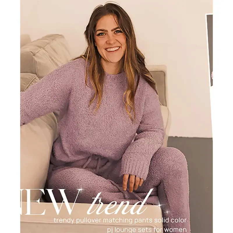 Womens Fuzzy Fleece Long Sleeve 2 Piece