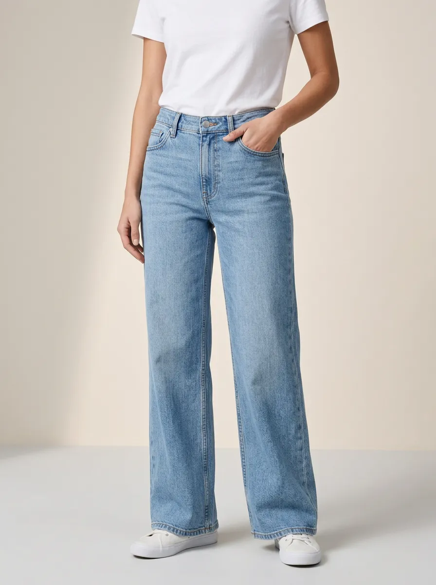 Wide-Leg Washed Casual Women's Denim Jeans