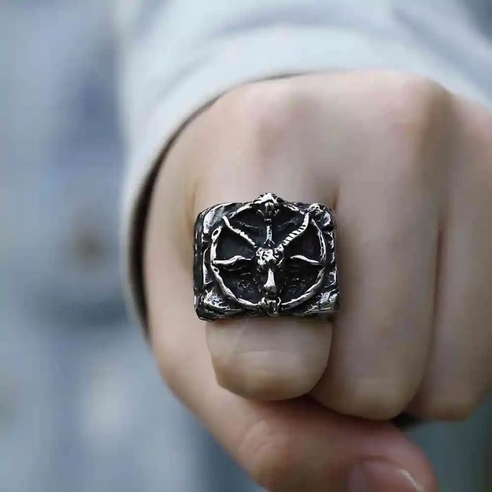 Men's Satanic Goat Head Ring