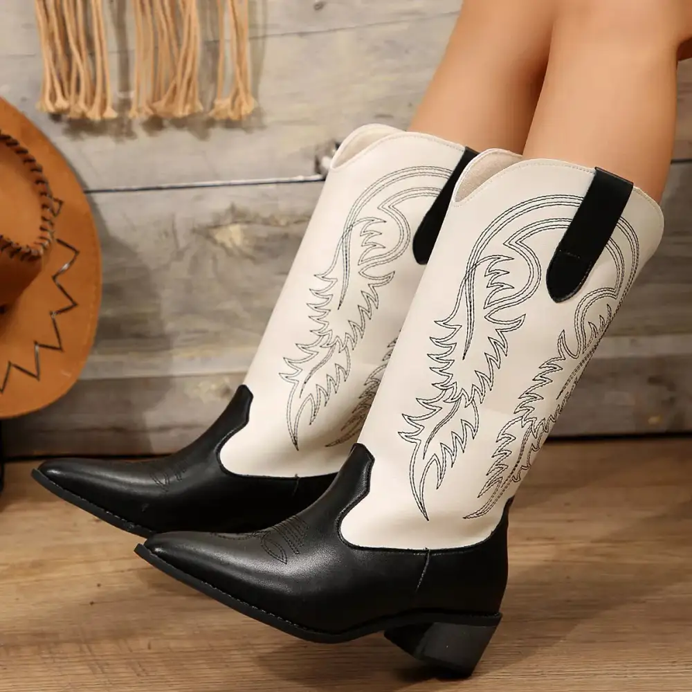 Point Toe Block Heels Boots