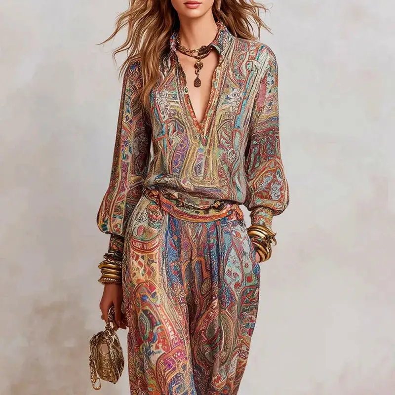 Women's Sophisticated Paisley Print Loungewear Set