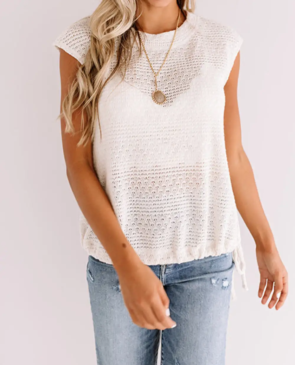 Side Drawstring Knitted Tank Top