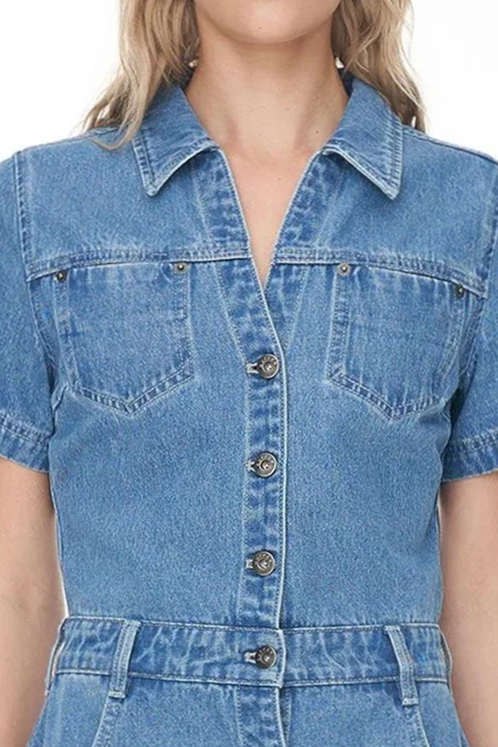 Denim Button - Front Short - Sleeve Dress