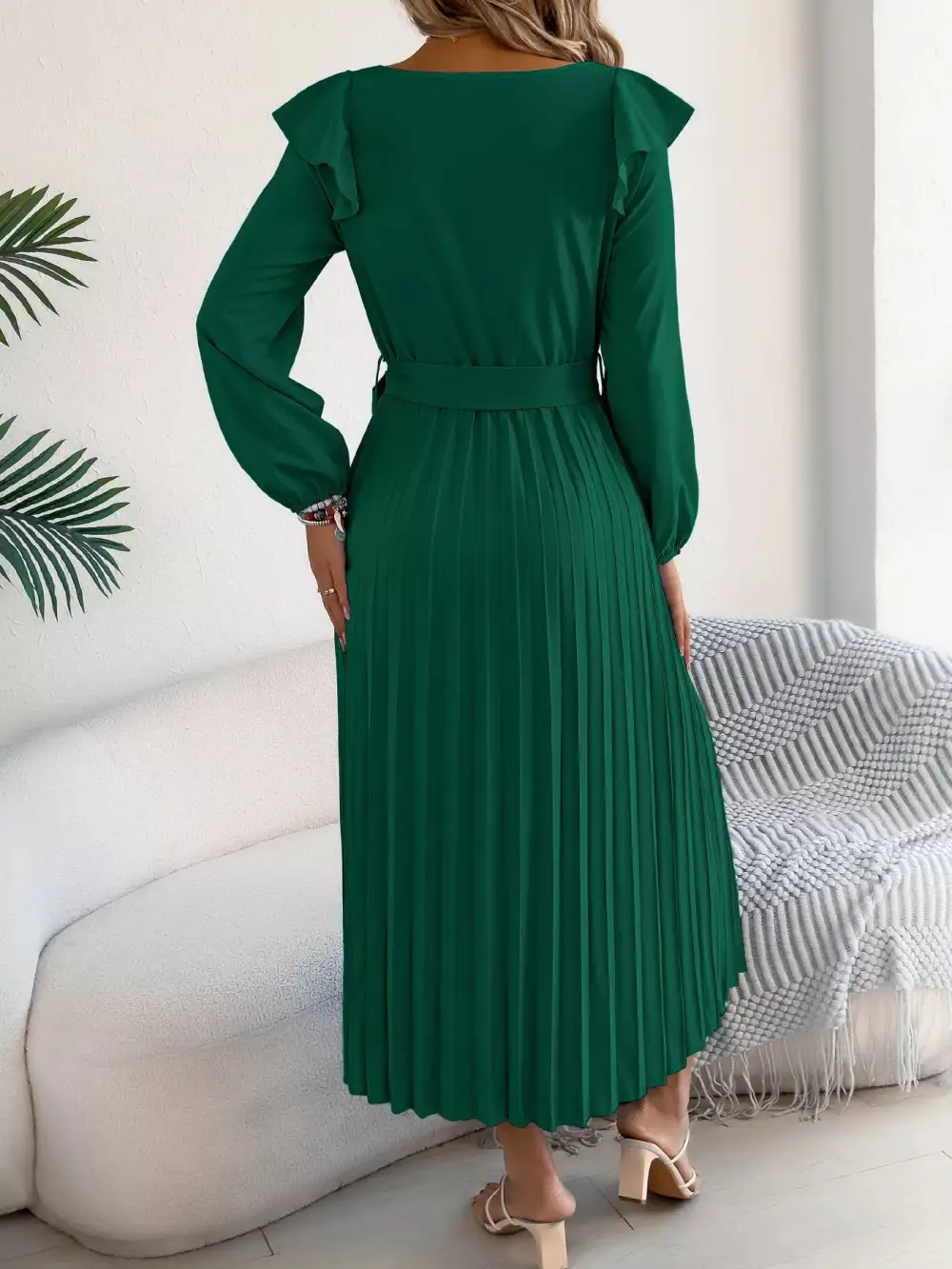 Ruffle Pleated Midi Dress
