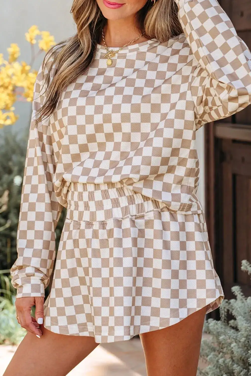 Long Sleeve Checkered Coordinated Set