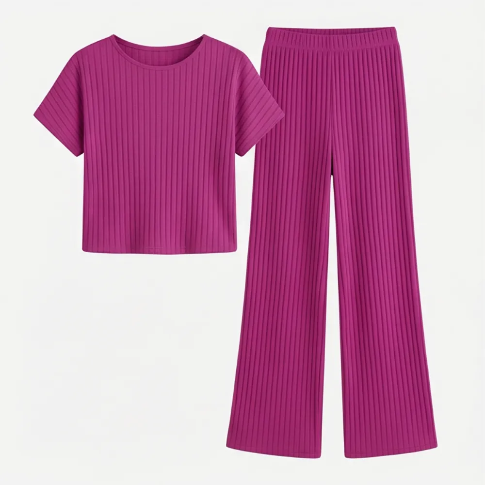 Ribbed Wide Leg Lounge Set