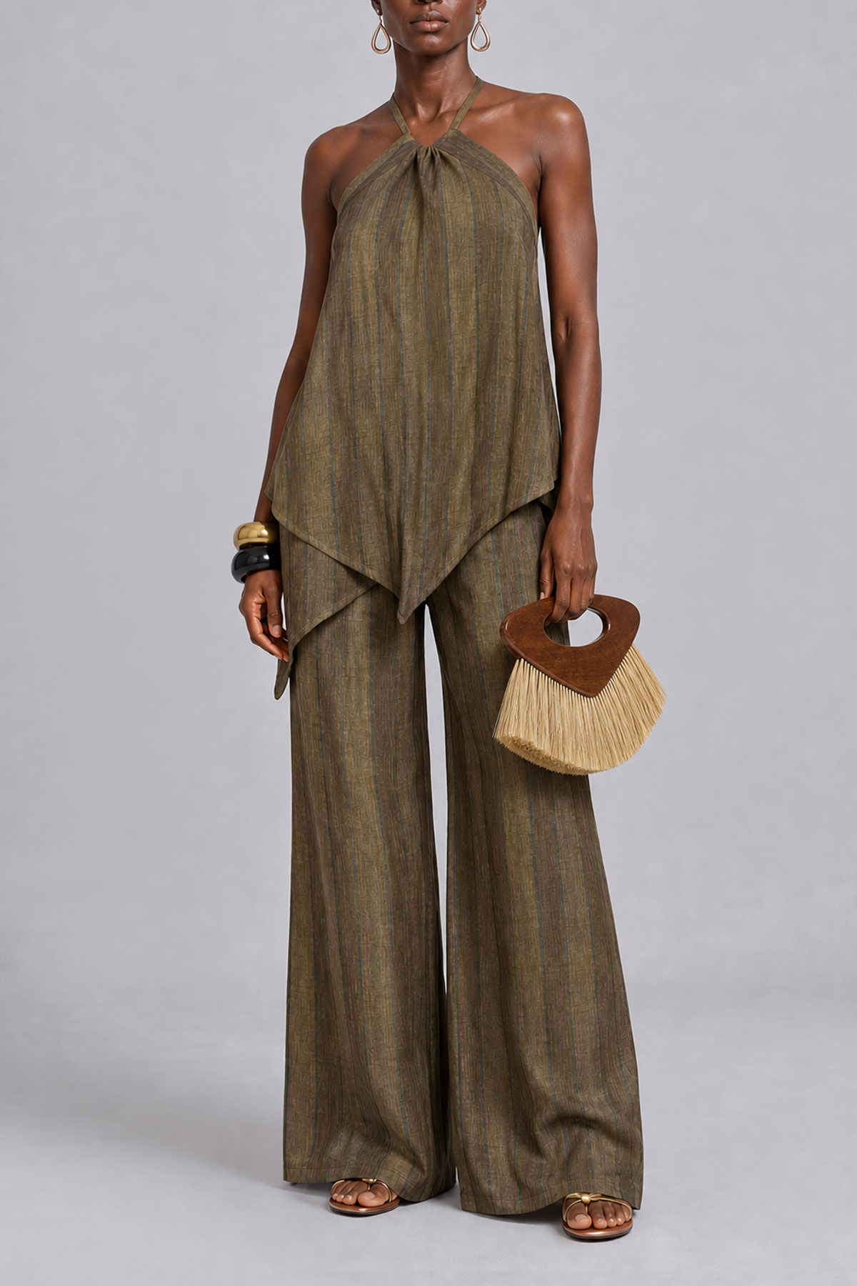 Asymmetrical Striped Matching Pants Set