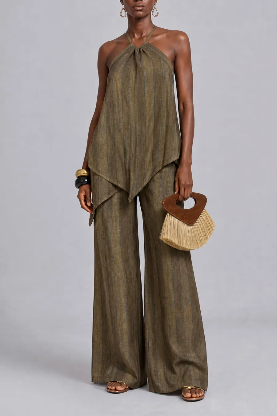 Asymmetrical Striped Matching Pants Set