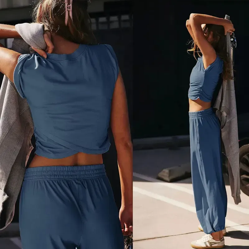 Women's Casual Short-Sleeve T-Shirt and Sweatpants Tracksuit