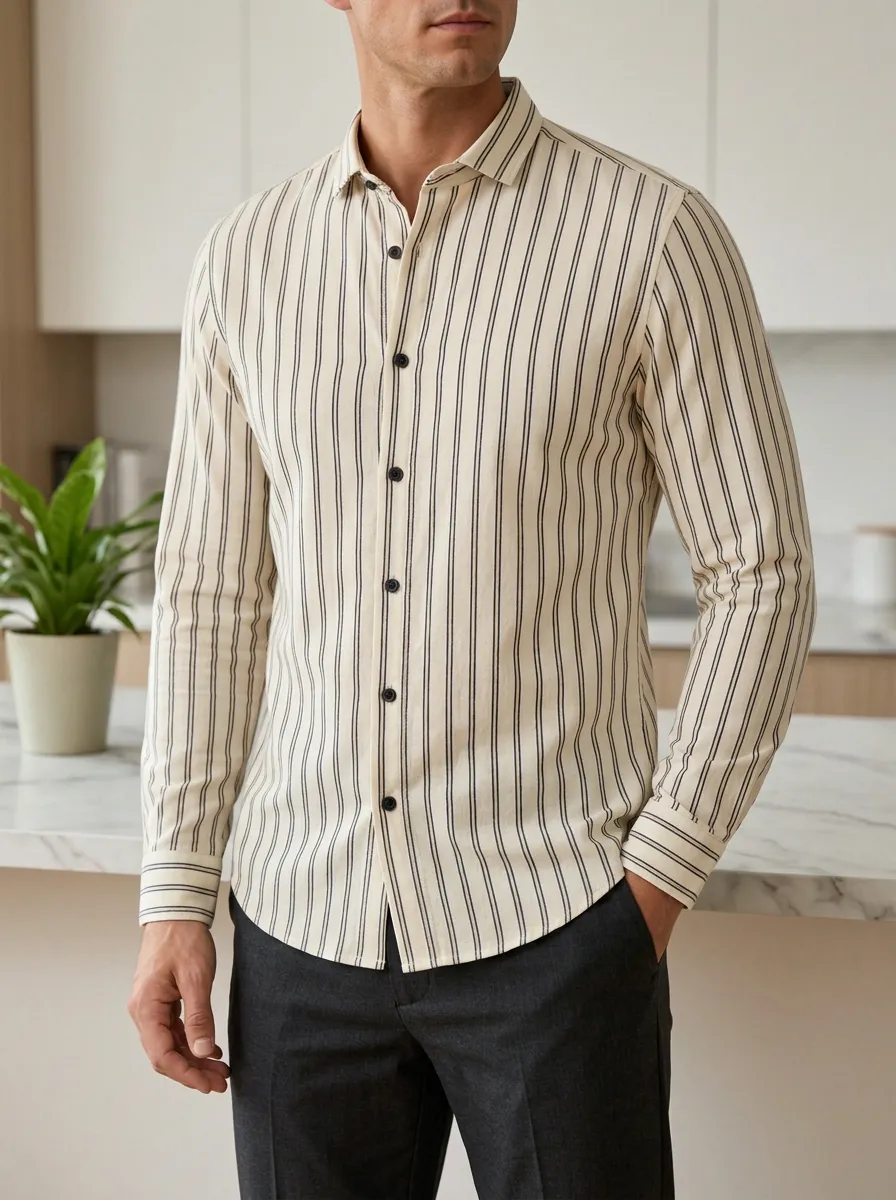 Men's Tailored Vertical Stripe Long Sleeve Slim Fit Shirt