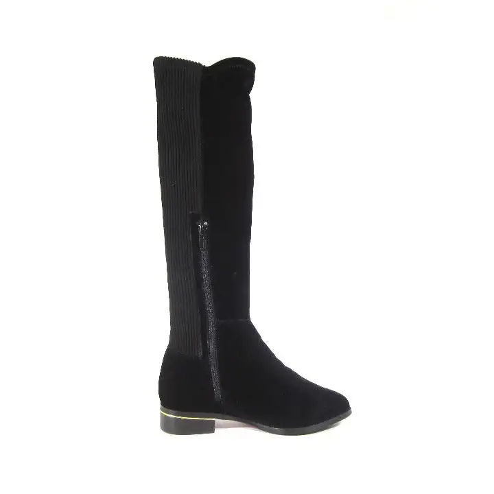 Mixed Texture Stretch Knee High Boots