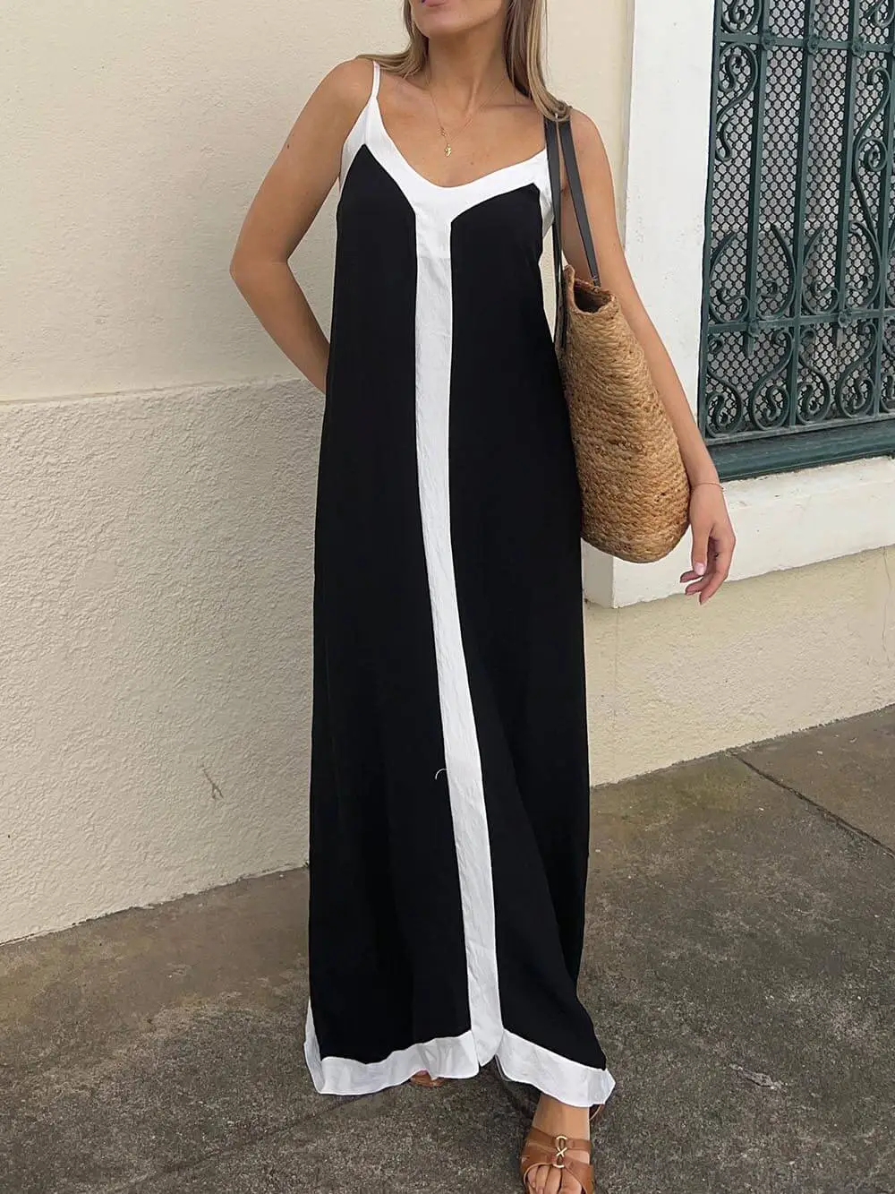 Paneled Suspender Midi Dress