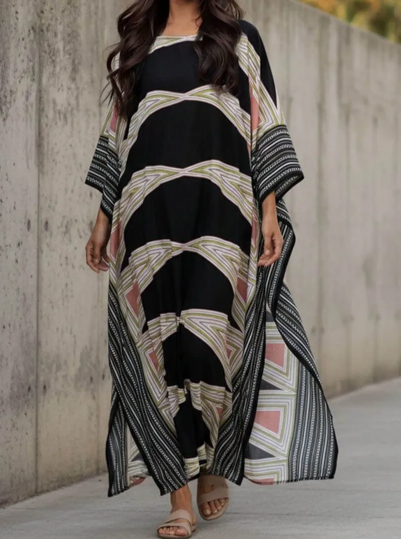 Retro Puzzle Print Resort Maxi Dress