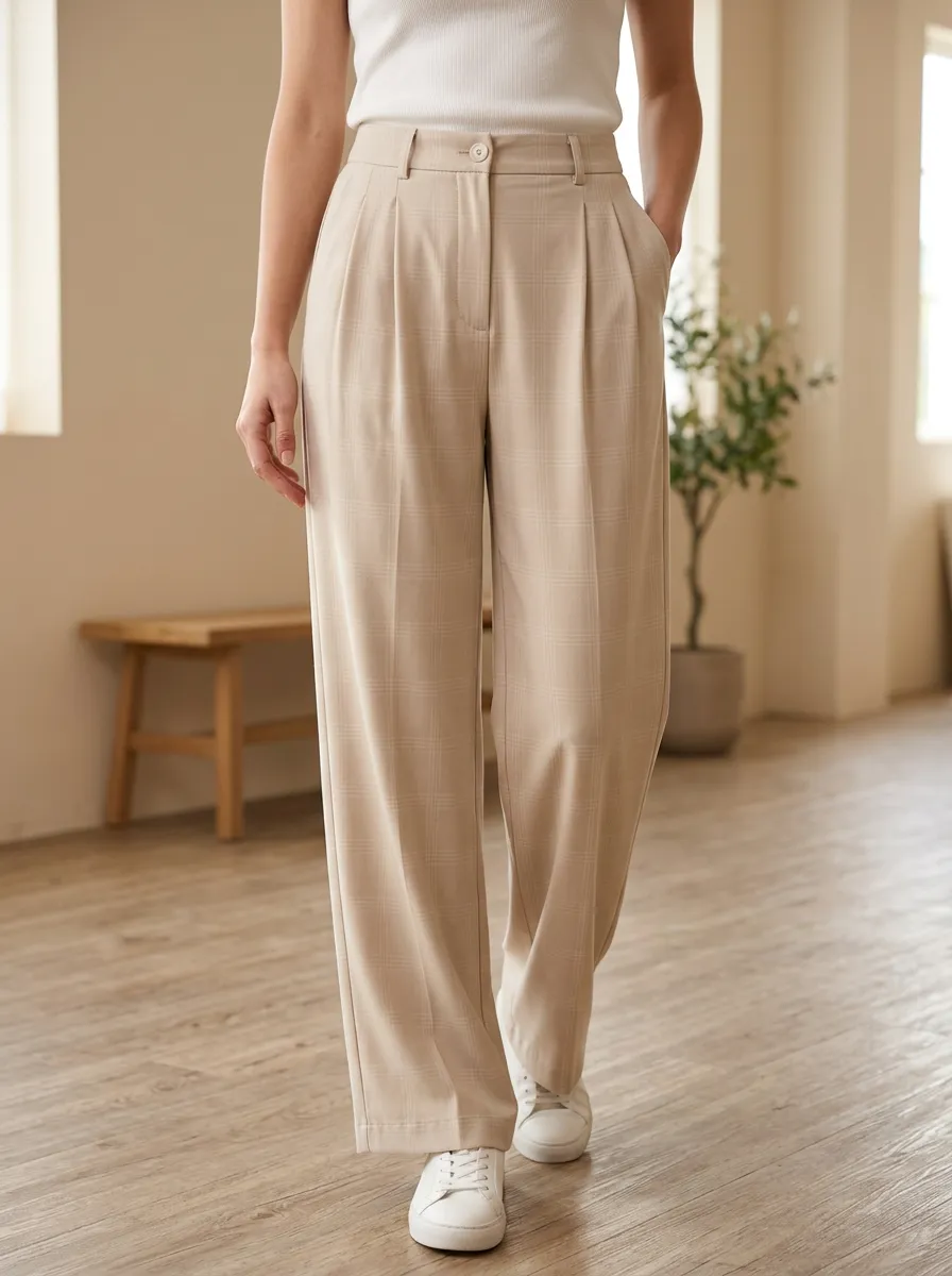 Women's Plaid Pattern Print Trousers