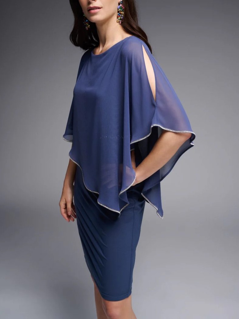 Midnight Blue Sheer - Sleeve Wrap Dress