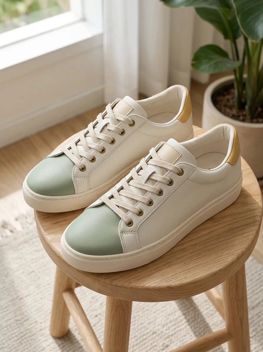 Women's Pastel Green and Yellow Colorblock Printed Sneakers
