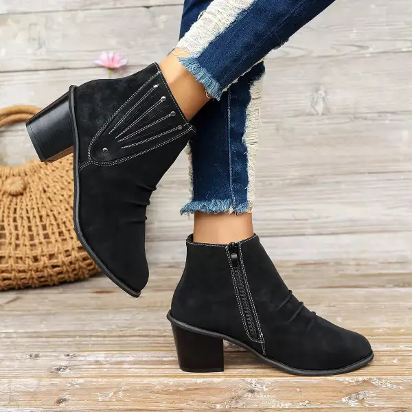 Tiered Point Toe Block Heels Boots