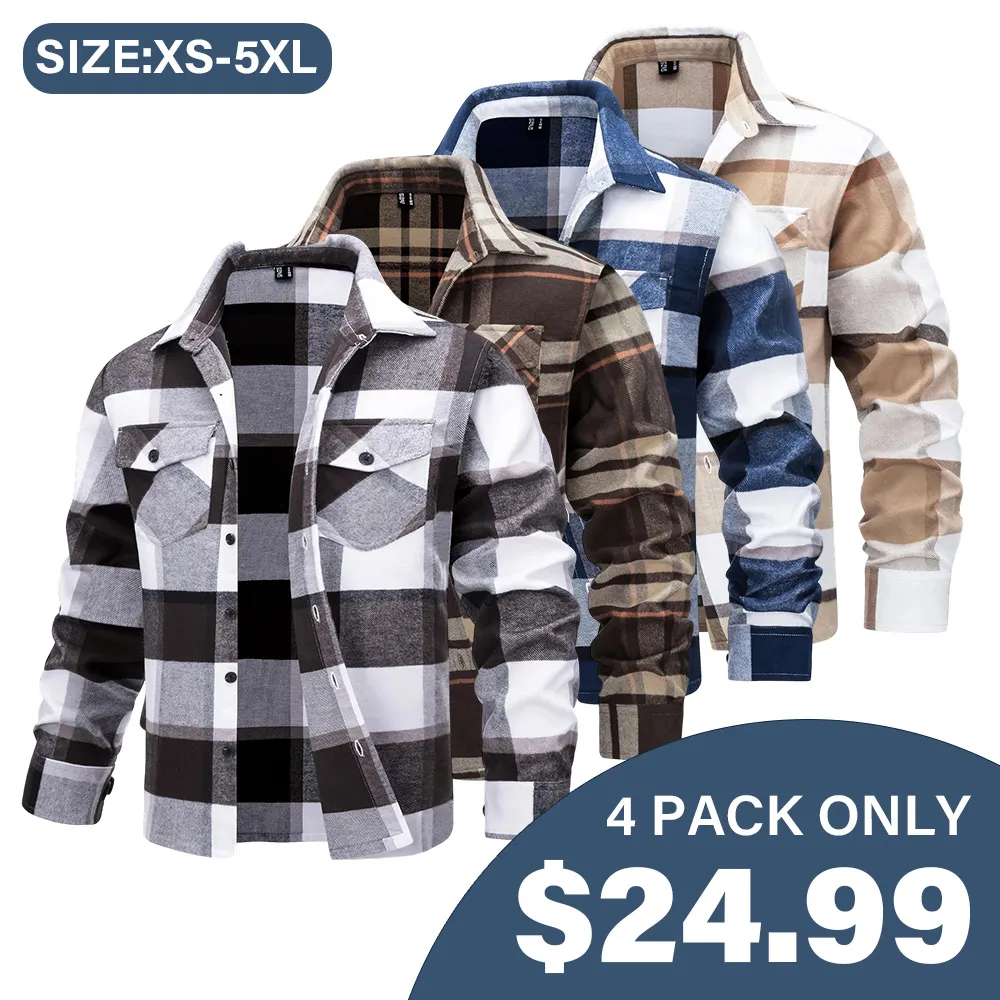 Men's Flannel Shirts Brushed Fleece Flannel Shirts Jacket