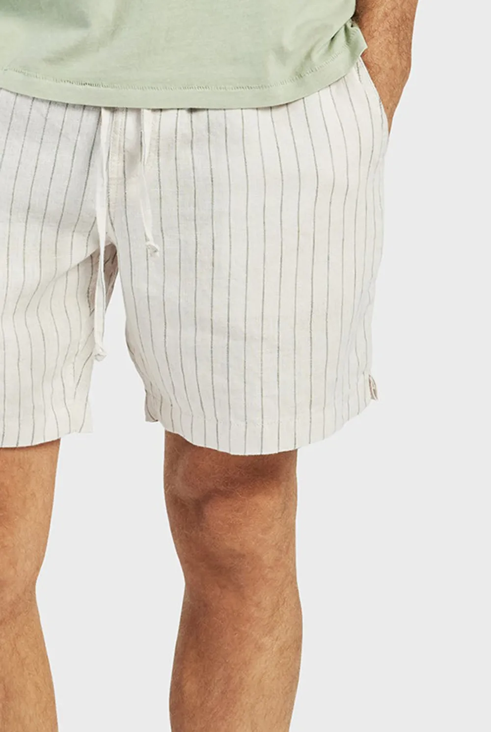 Green Striped Cotton Shorts