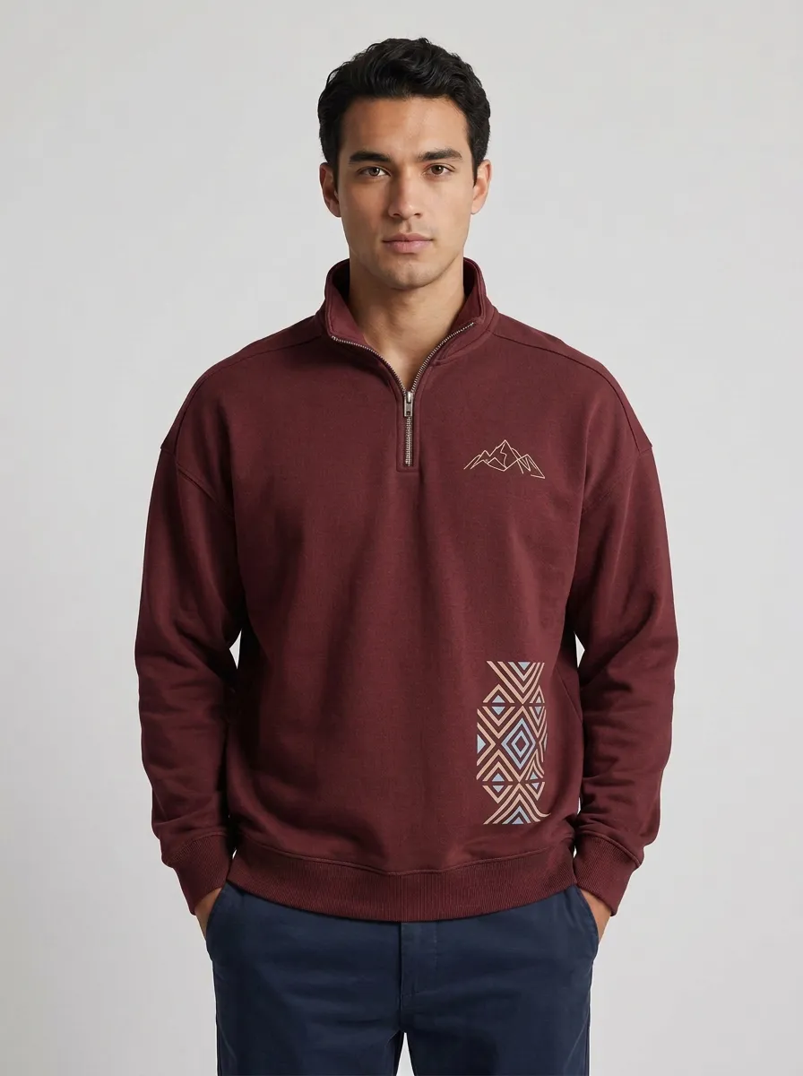Men's Outdoor Mountain Geometric Graphic Quarter-Zip-Neck Sweatshirt