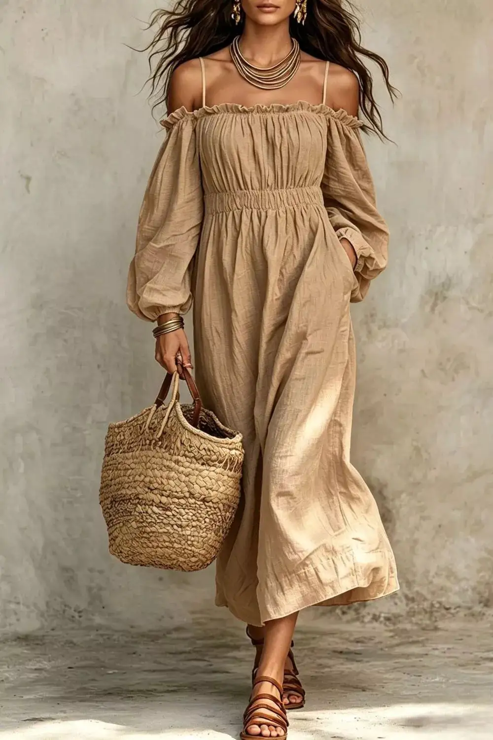 Spaghetti Strap Balloon Sleeve Dress