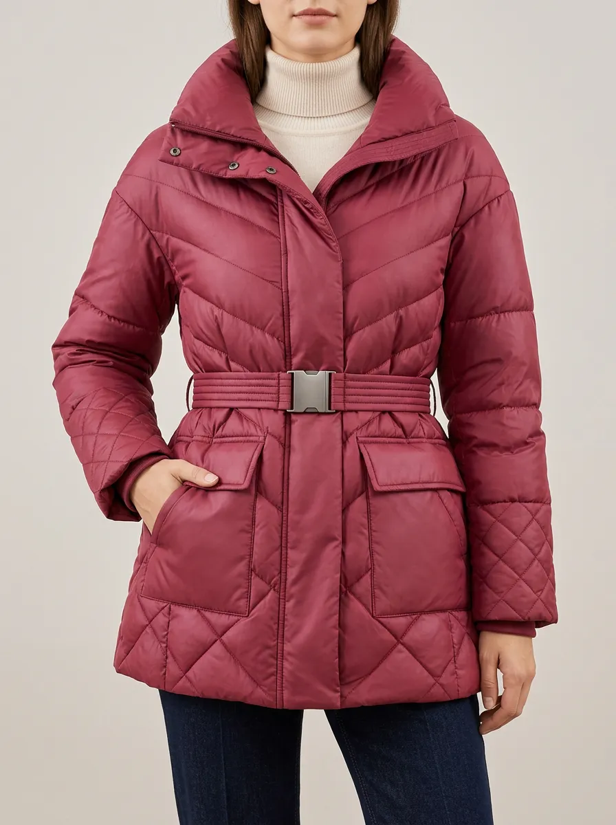Women's Versatile Belted Puffer Jacket