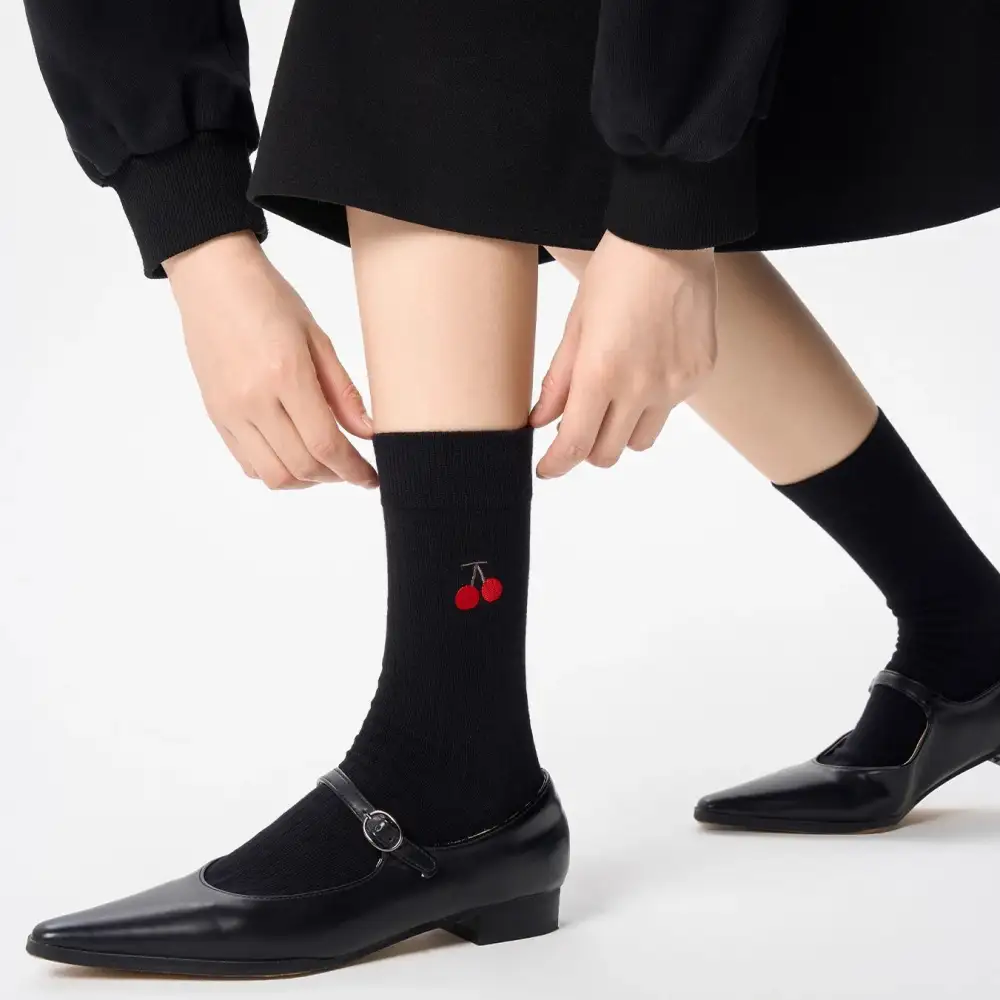 Playful Embroidered Motif Crew Socks