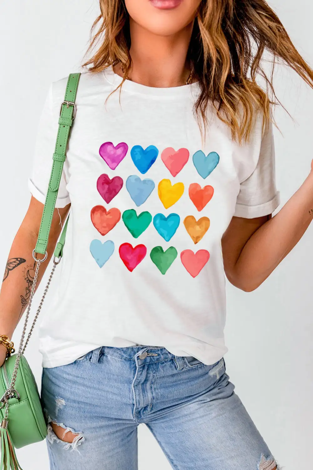 White Colorful Heart Shaped Print
