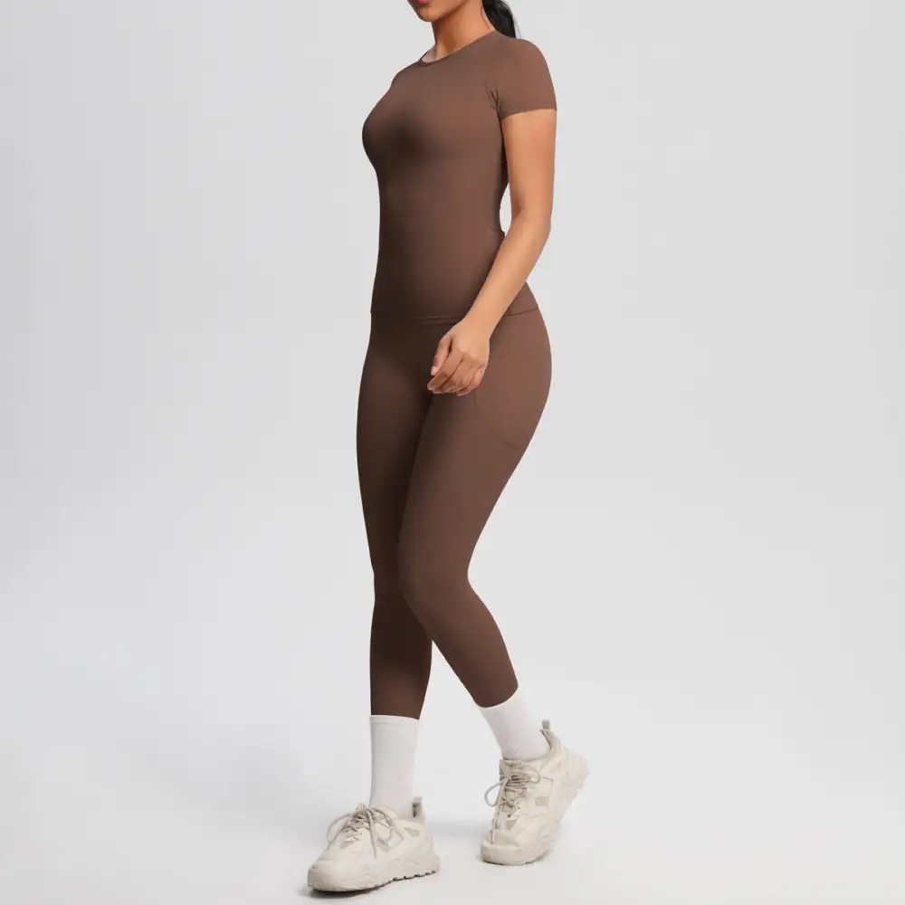 Short-Sleeve High-Waist Top, Leggings and Shorts Active Set