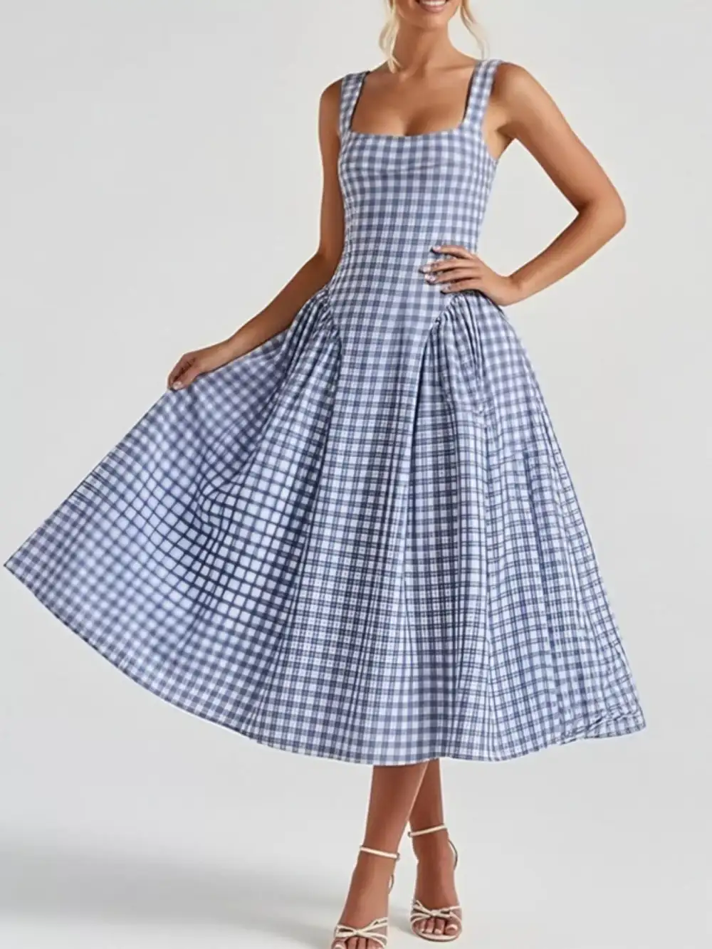 Full Size Square Neckline Midi Dress Plus Size