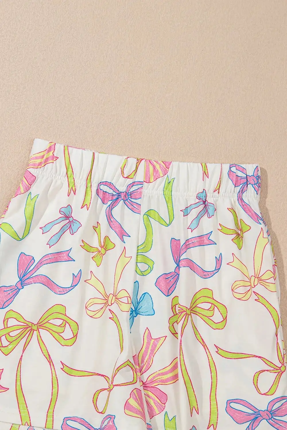 Cheerful Bow Print Elastic Pull on Casual Shorts