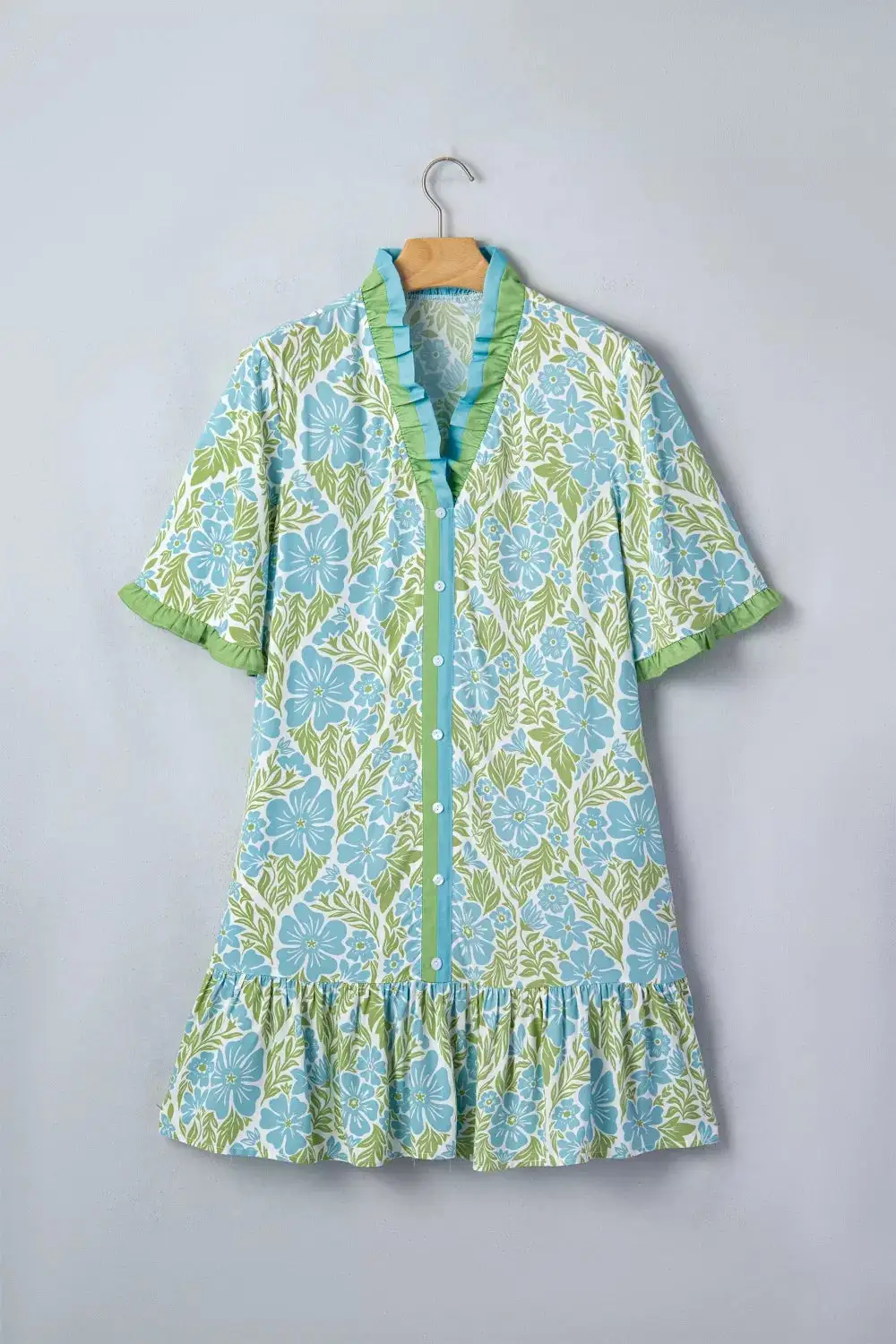 Print Ruffle Hem Button-up Mini Dress