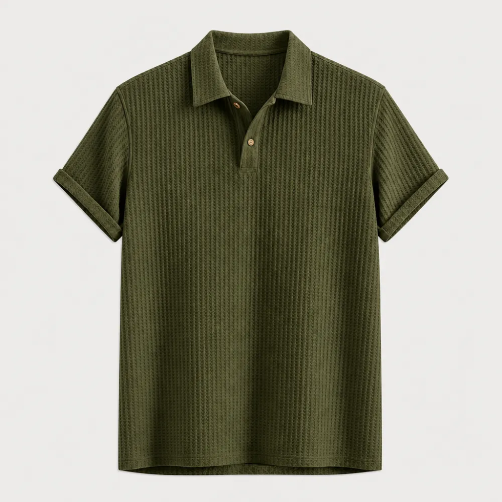 Men’s Waffle Textured Short Sleeve Polo Shirt