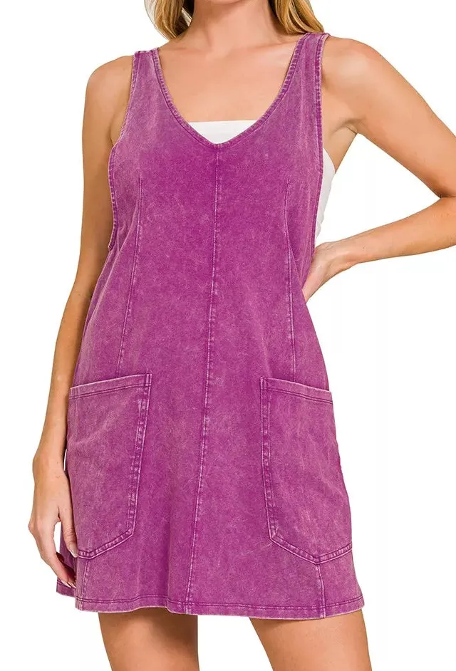 Everyday Acid Washed Overall Knit Mini Dress