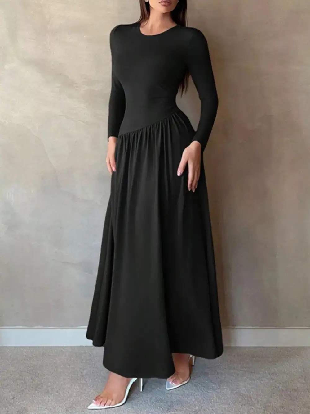 Soft Touch Ruched Long Sleeve Maxi Dress