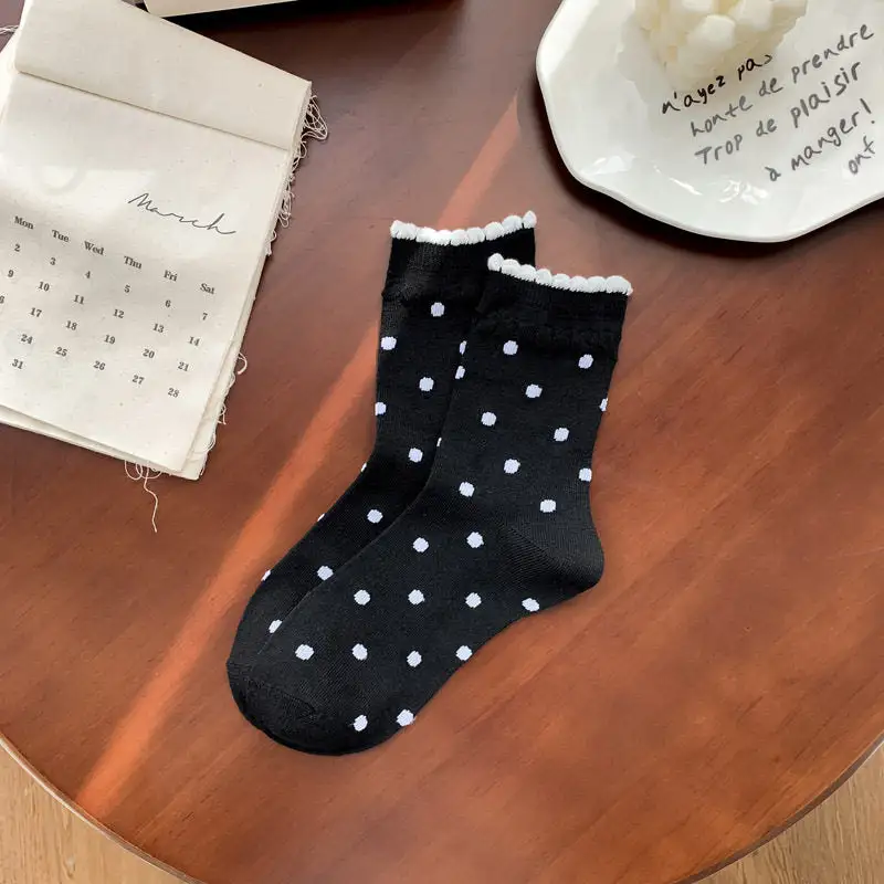 Floral Lace Dot Pattern Mid-Calf Socks