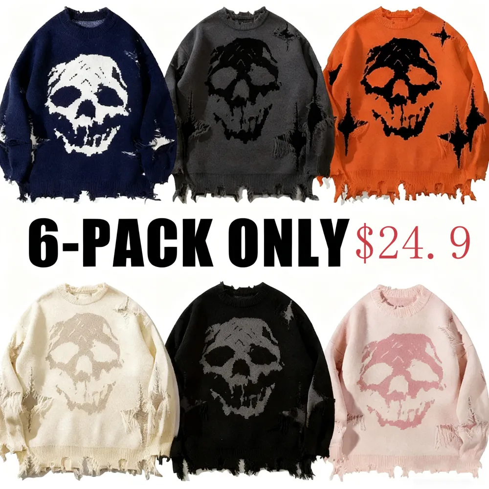 💥DON'T MISS OUT!⏰Men‘s Skull Print Ripped Sweater (Oversized Fit)🛒Final Day Clearance!🔥