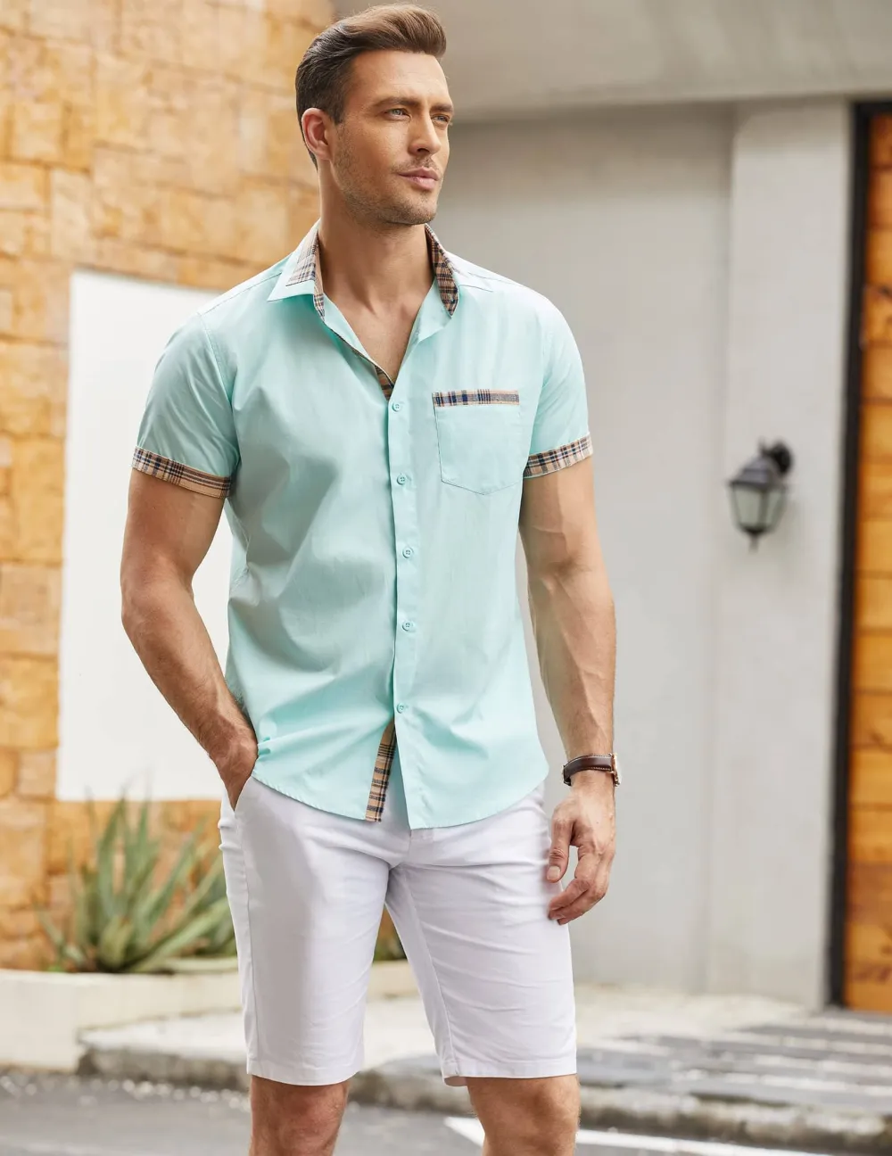 Casual Plaid Collar Linen Shirt
