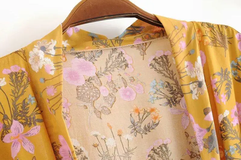 Floral Print Bat Sleeve Kimono Dress