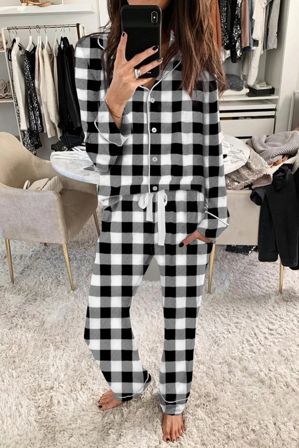 Women's Pajama Sets Long Sleeve Button Down Sleepwear Nightwear Soft Pjs Lounge Sets