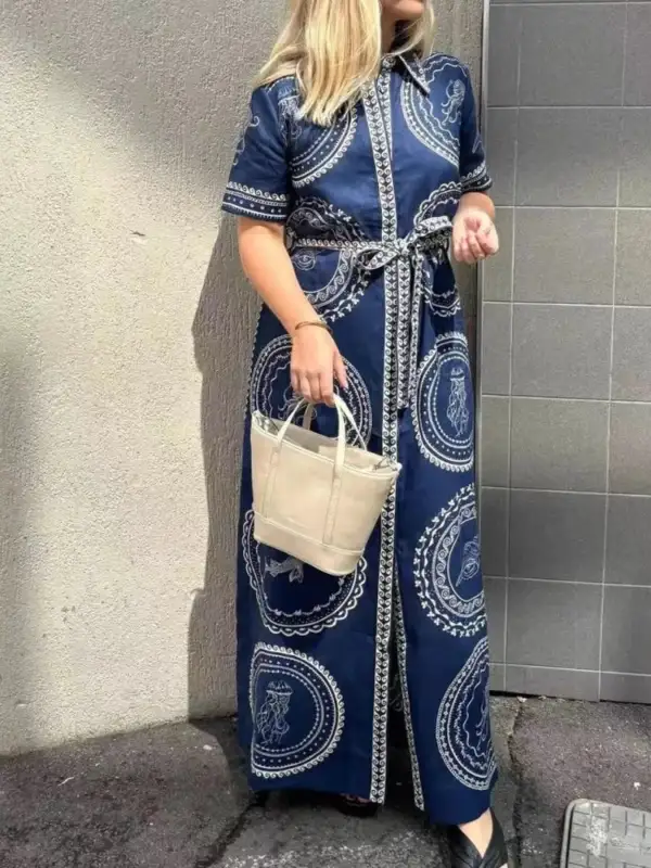 Belted Printed Maxi Dress