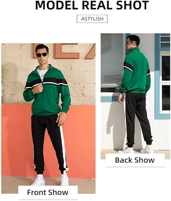 Leading The Better Life Men'S Sweat Suit 2 Piece Outfit Casual Contrast Sports Jogging Tracksuits Set